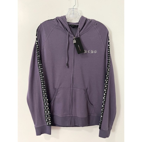 BCBGMaxAzria Tops - BCBGMAXAZRIA Full Set Frosted Plum Rhinestone Tracksuit Set Hoodie Pants XL